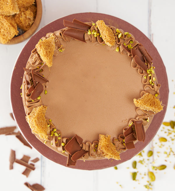 Chocolate Pistachio Kunafa Cake