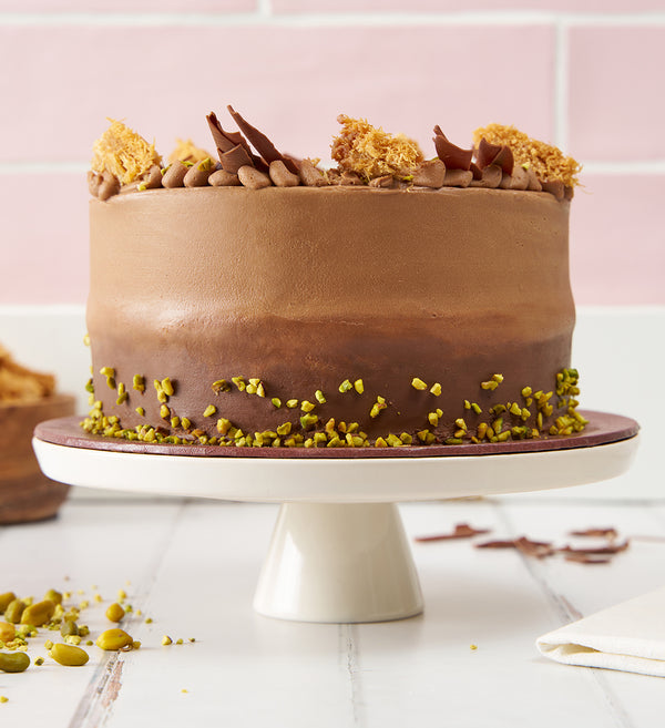 Chocolate Pistachio Kunafa Cake