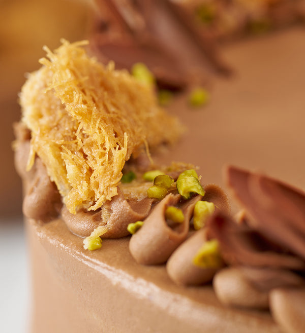 Chocolate Pistachio Kunafa Cake