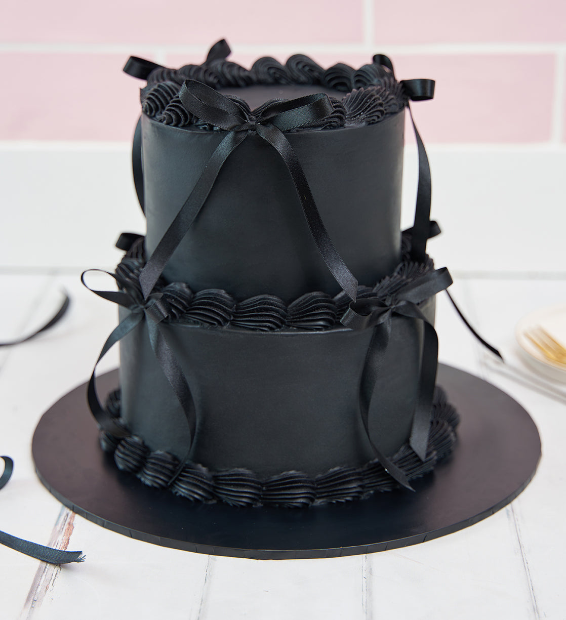 Black Ribbons and Ruffles Cake