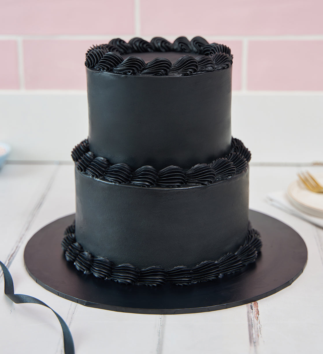 Black Ribbons and Ruffles Cake