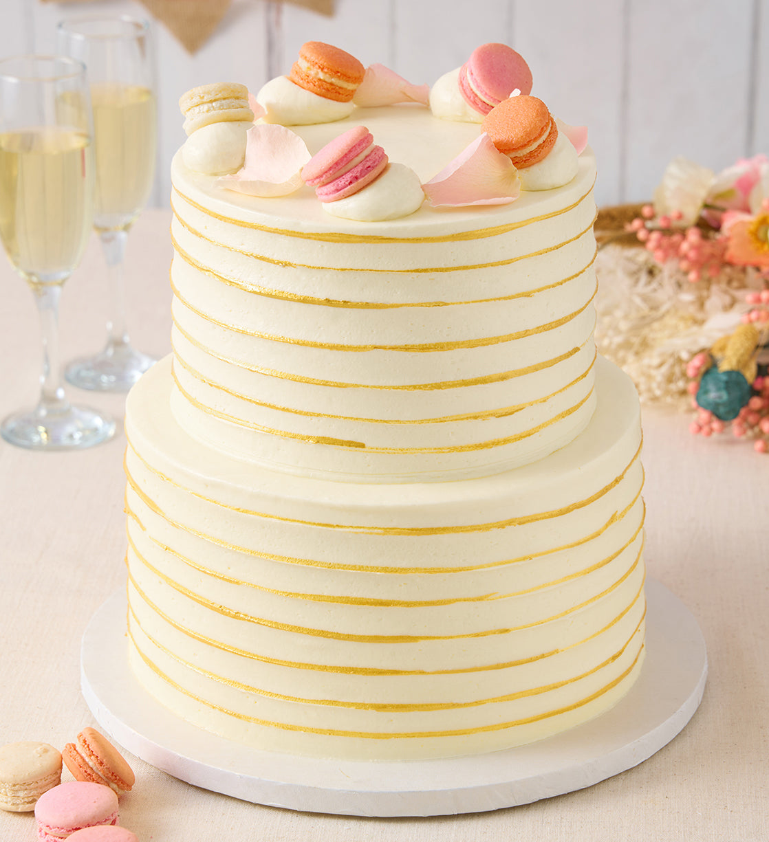 Ruffle Macaron Ivory Cake