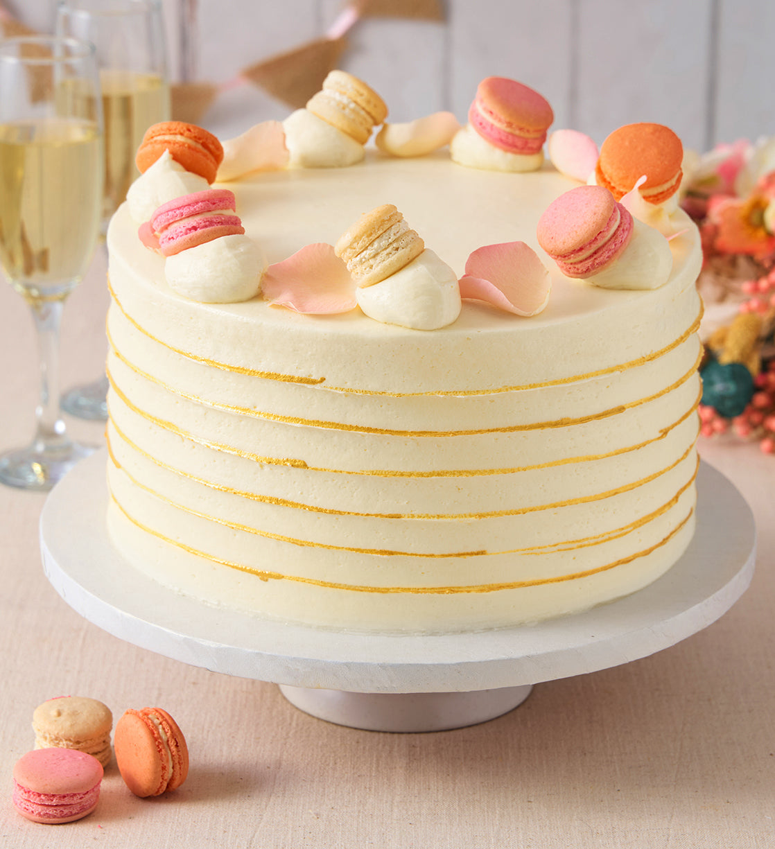 Ruffle Macaron Ivory Cake