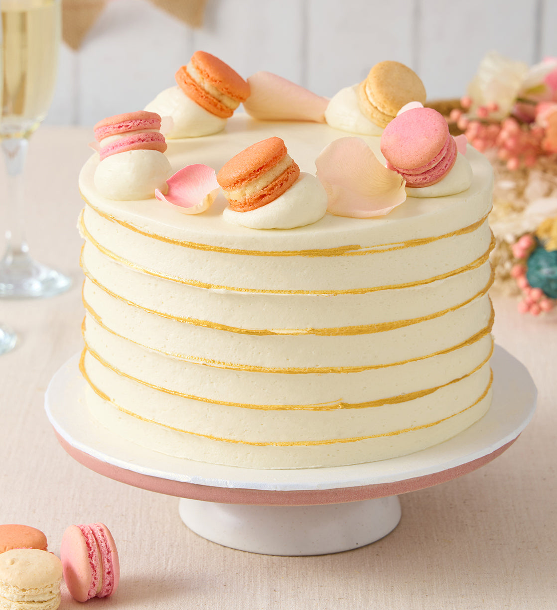 Ruffle Macaron Ivory Cake