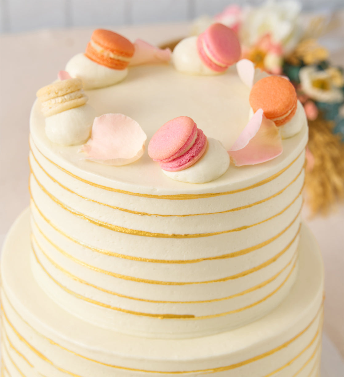 Ruffle Macaron Ivory Cake