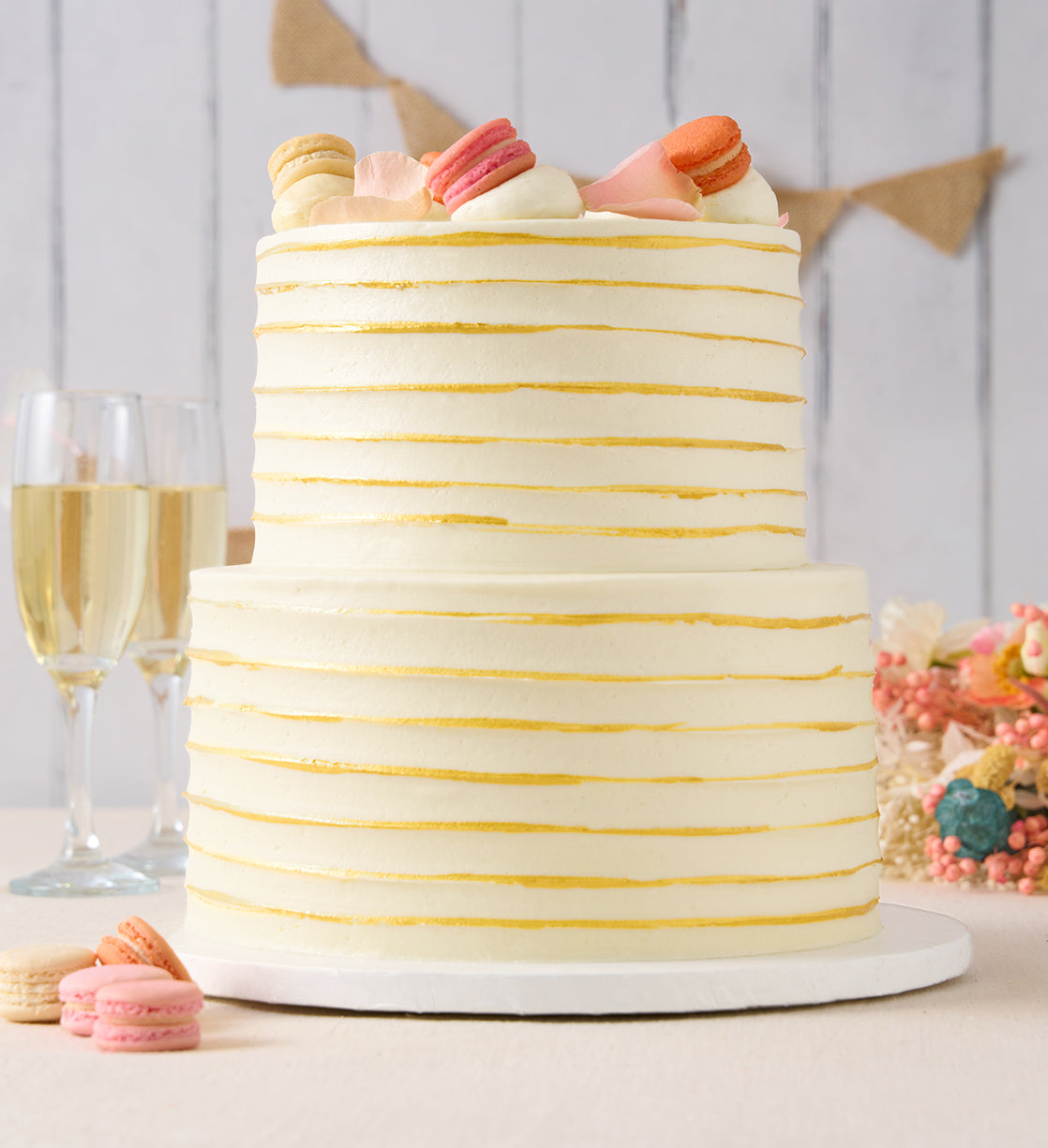 Ruffle Macaron Ivory Cake