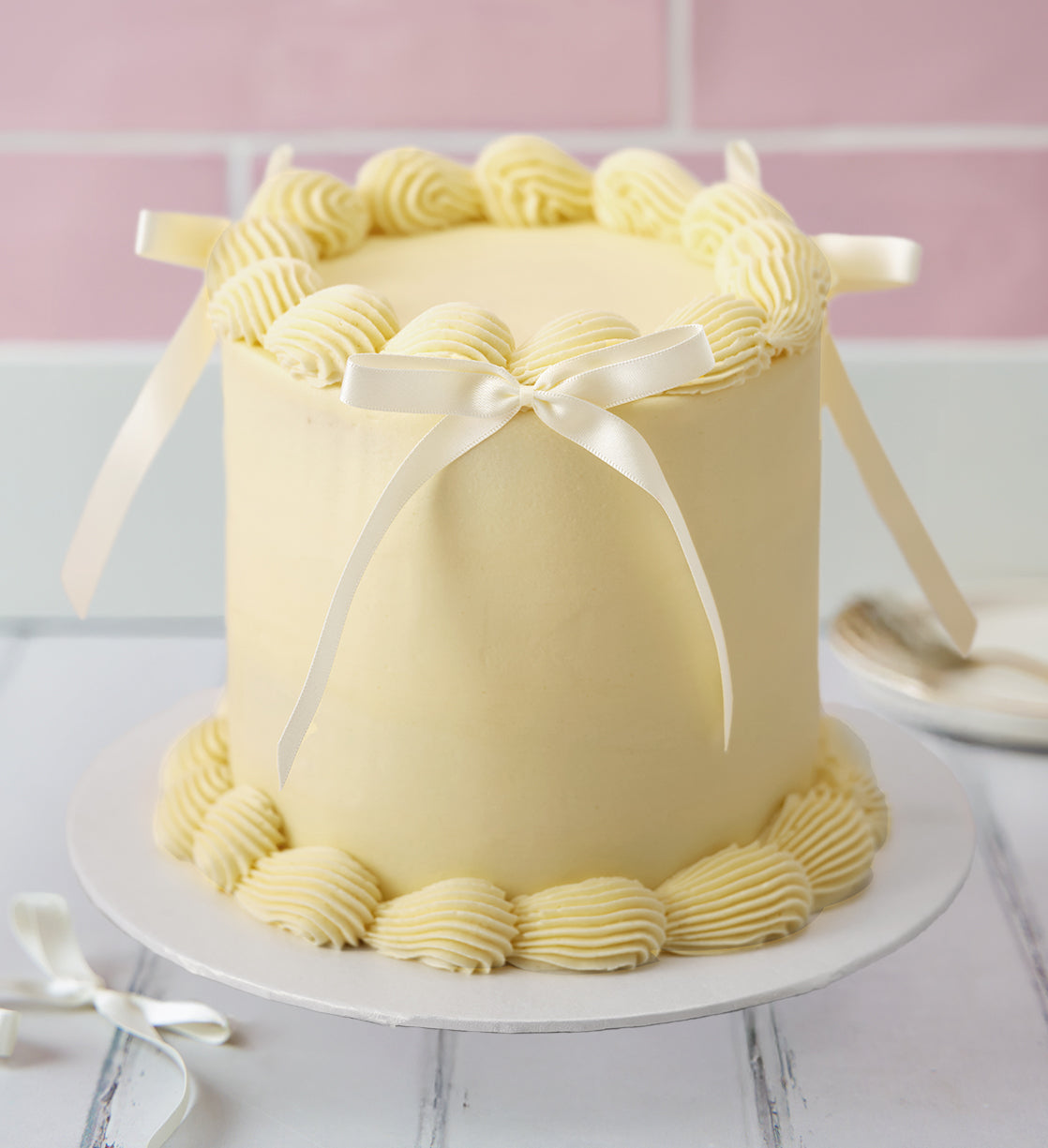 White Ribbons and Ruffles Cake