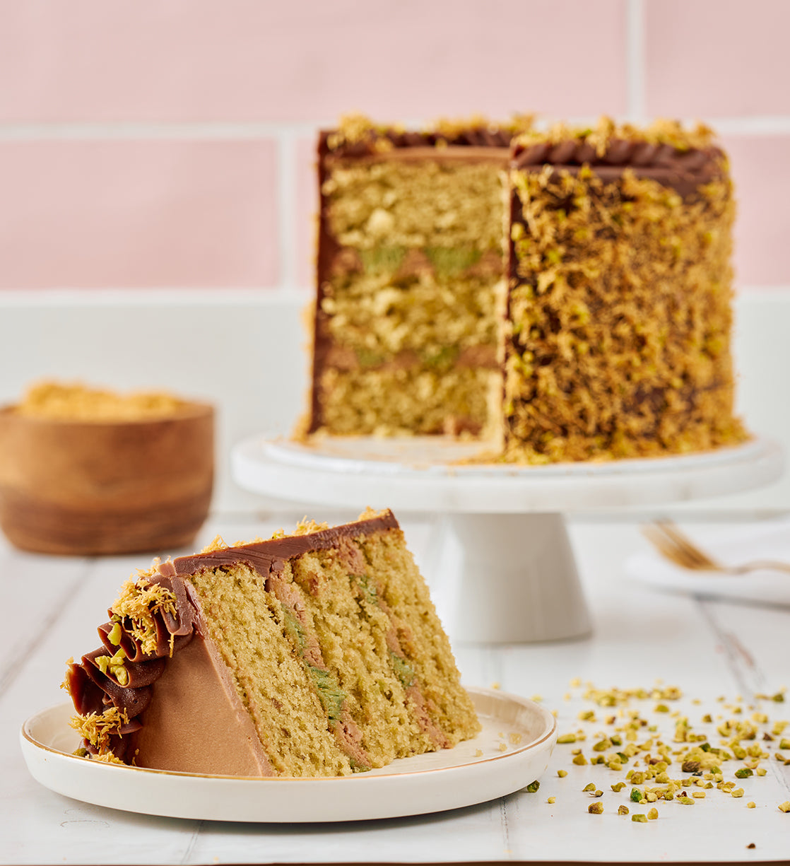 Chocolate Pistachio Kunafa Nationwide Cake
