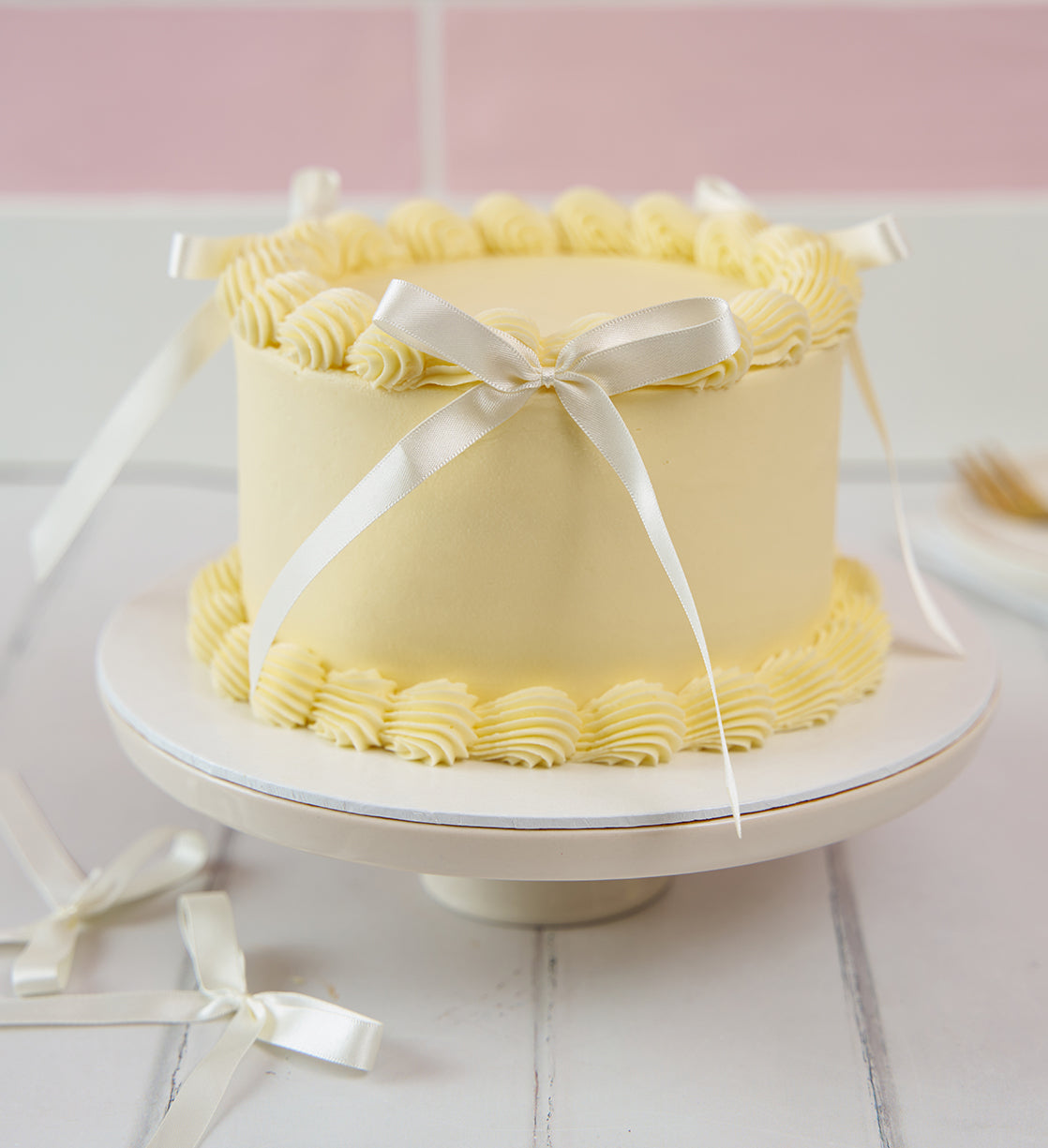 Gluten Free White Ribbons and Ruffles Cake