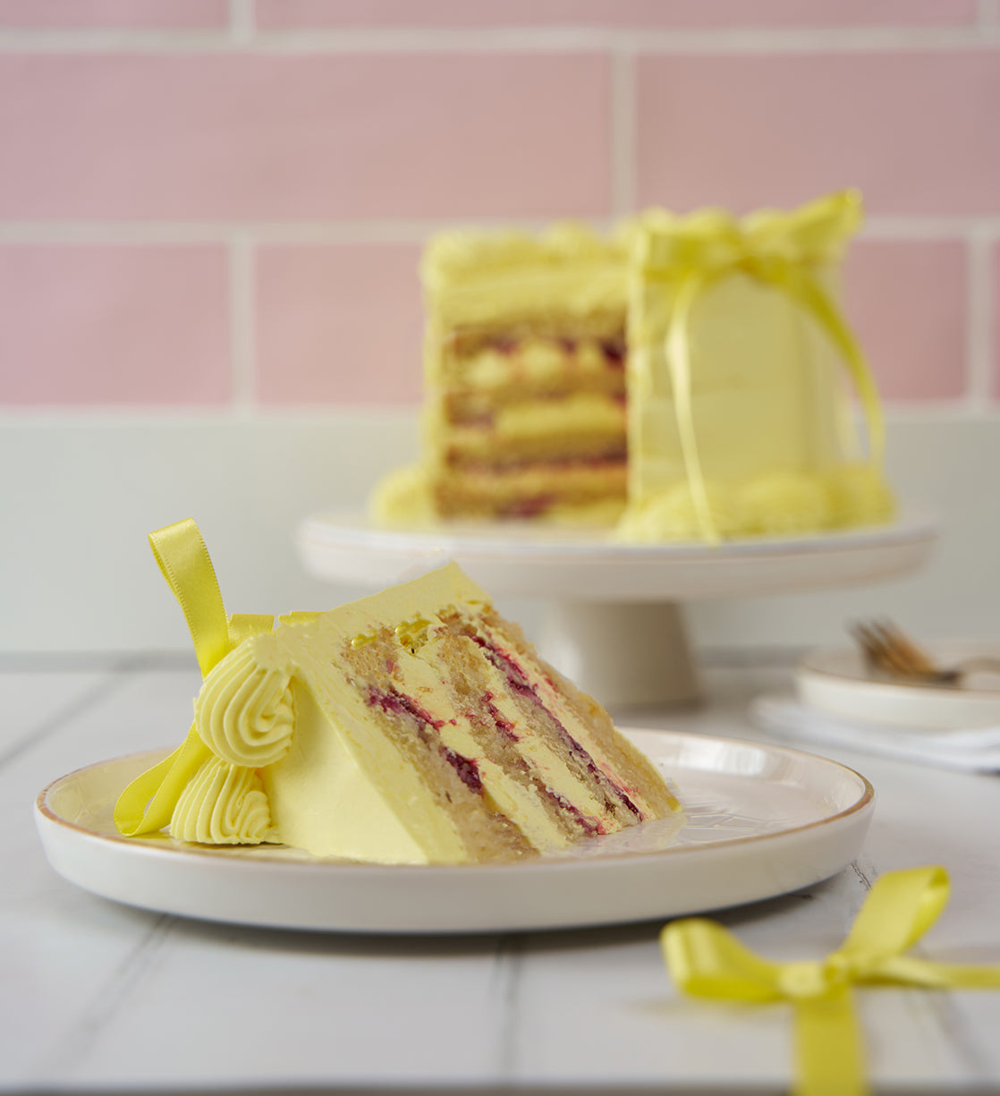 Vegan Lemon and Raspberry Ribbons and Ruffles Cake