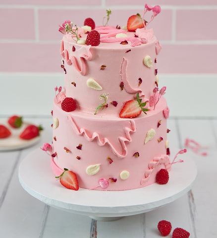 Pink Fruity and Floral Mini Two Tier Cake