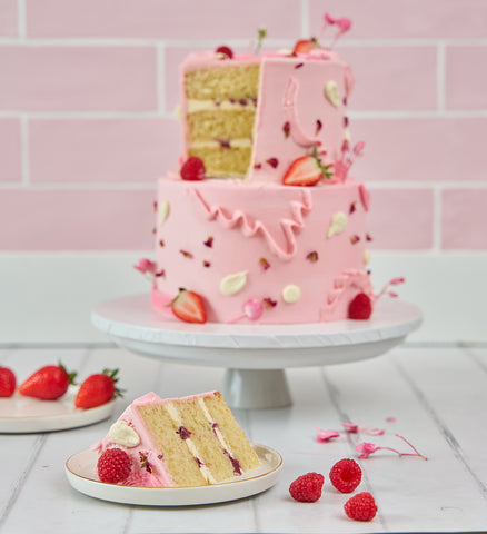 Pink Fruity and Floral Mini Two Tier Cake