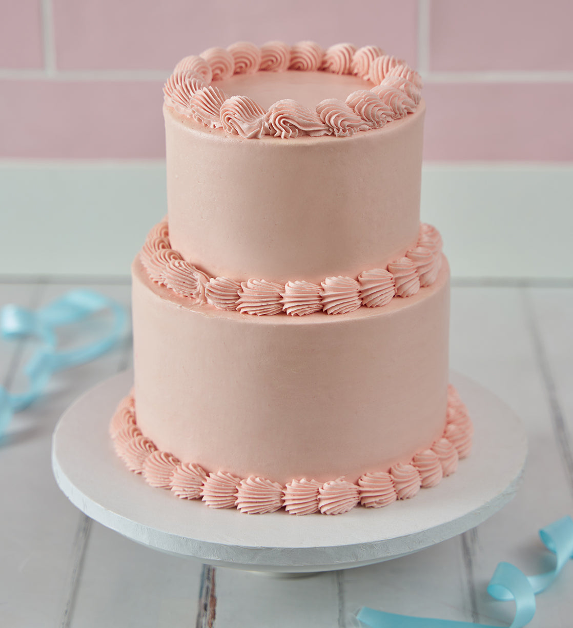 Pink Mini Two Tier Ribbons and Ruffles Cake